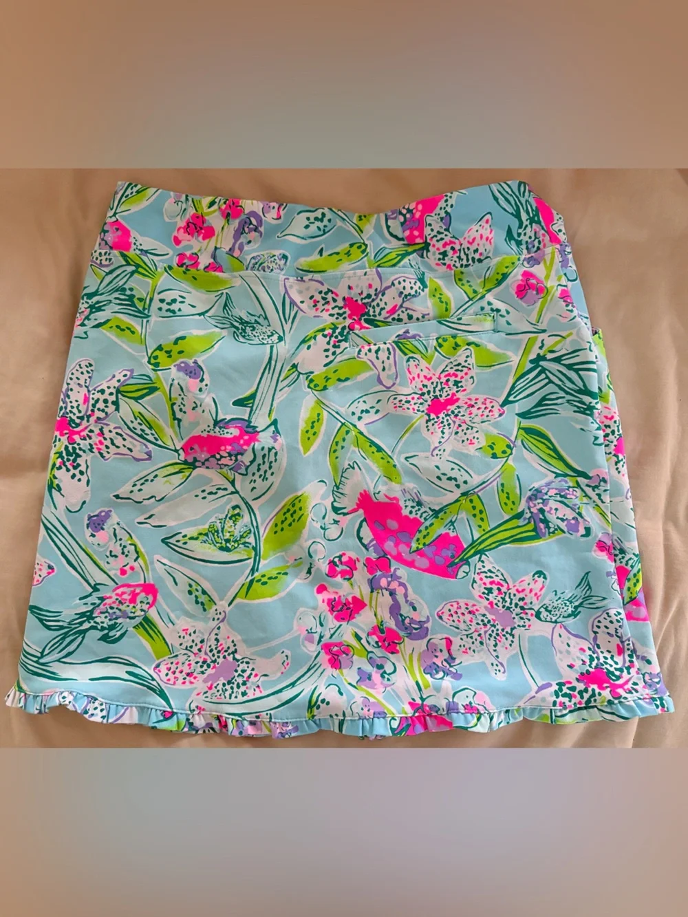 Lilly Pulitzer Blue Floral Skirt with Pink & Green Accents